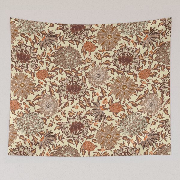 Item preview, Retro Chrysanthemums, Brown on light yellow background designed and sold by Alex  Blud.