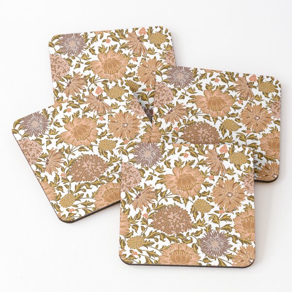 Item preview, Retro Chrysanthemums, Light brown on white background designed and sold by Alex  Blud.