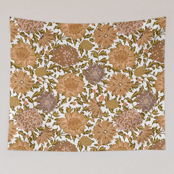 Item preview, Retro Chrysanthemums, Light brown on white background designed and sold by Alex  Blud.