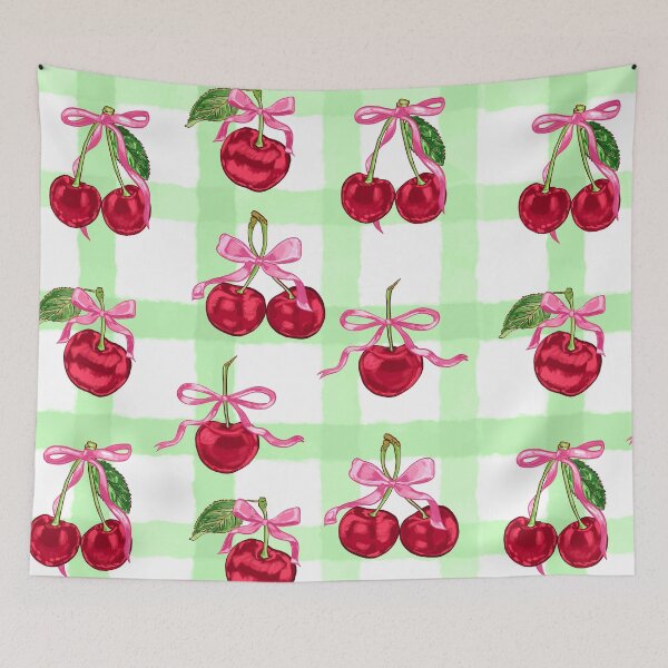 Item preview, Green Gingham Bowed Cherries designed and sold by MaiZephyr.
