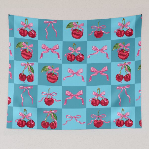 Item preview, Blue Cherries and Bows Checker designed and sold by MaiZephyr.