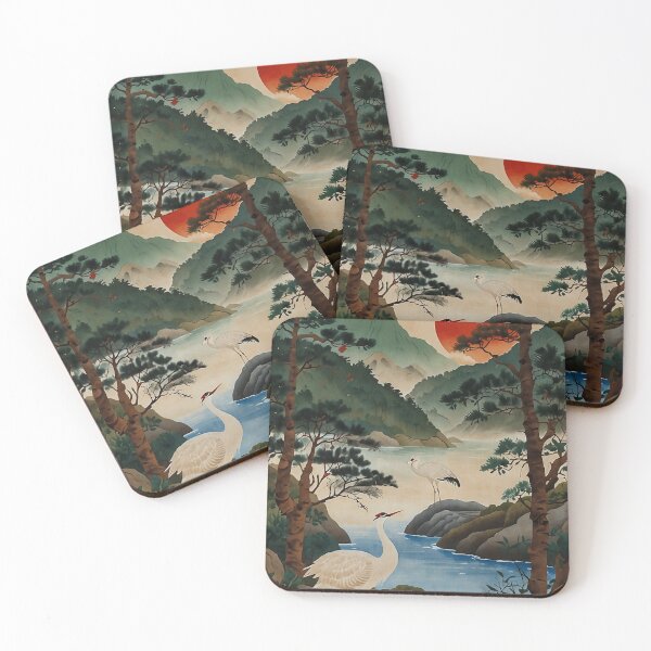 Item preview, Two Crane, Pine Tree, Rising red sun(January) - East Asian traditional folk painting style 'Minhwa'  - fluxavibe designed and sold by fluxavibe.