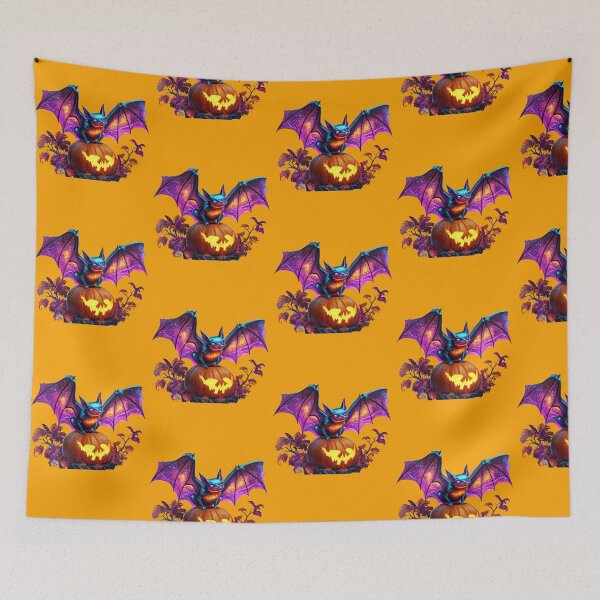 Item preview, A mischievous bat vampire on Halloween under the pumpkin lights. designed and sold by DigitalArtByNow.