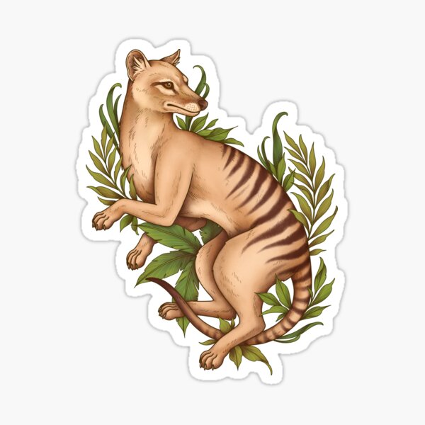 Item preview, Thylacine Art Tasmanian Tiger Cryptid Tasmanian Wolf Fern Cryptozoology Canine Mystery Extinct Animal Furry Therian Forestcore Vintage Art print Oldschool Art designed and sold by Veymoth.