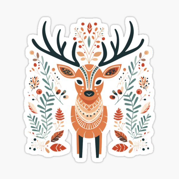 Item preview, Scandinavian Christmas Folk Art Reindeer designed and sold by GiraffeCreative.