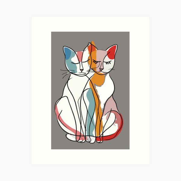 Item preview, two loving cats line art designed and sold by Ketique.