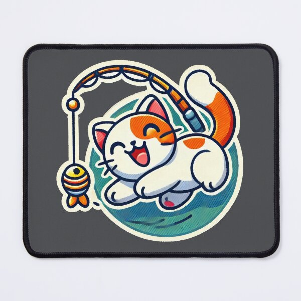 Item preview, Cute ginger white Cat plays with a cat fishing rod designed and sold by Rodim91.