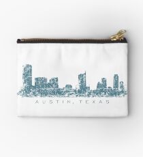Austin, Texas Skyline Vintage Blue Zipper Pouch