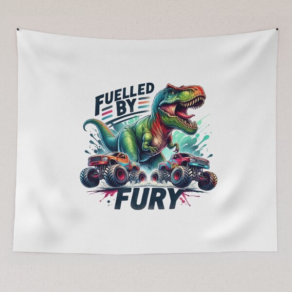 Item preview, Fuelled by fury – T-Rex Chasing Monster Trucks Design for T-Shirts, Stickers, & Mugs designed and sold by artedigital99.