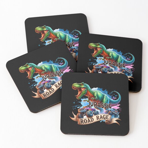 Item preview, Jurassic Road Rage – T-Rex Chasing Monster Trucks Design for T-Shirts, Stickers, & Mugs designed and sold by artedigital99.