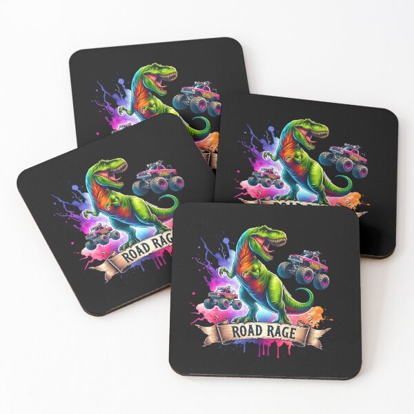 Item preview, Jurassic Road Rage – T-Rex Chasing Monster Trucks Design for T-Shirts, Stickers, & Mugs designed and sold by artedigital99.