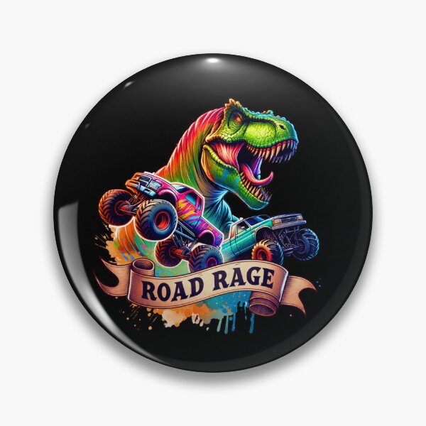 Item preview, "Fury Unleashed – T-Rex Chasing Monster Trucks Art for Apparel & Accessories" designed and sold by artedigital99.
