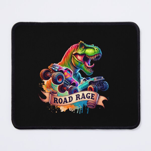 Item preview, "Fury Unleashed – T-Rex Chasing Monster Trucks Art for Apparel & Accessories" designed and sold by artedigital99.