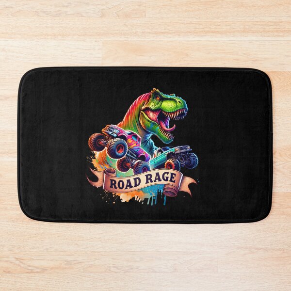 Item preview, "Fury Unleashed – T-Rex Chasing Monster Trucks Art for Apparel & Accessories" designed and sold by artedigital99.