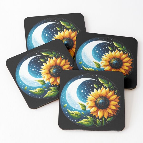 Item preview, Sunflower with crescent moon retro floral flowers designed and sold by Expressions-Sel.