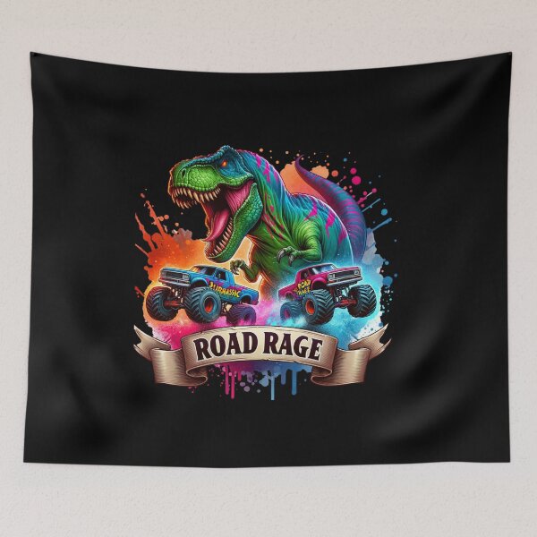 Item preview, Fury Unleashed – T-Rex Chasing Monster Trucks Art for Apparel & Accessories designed and sold by artedigital99.