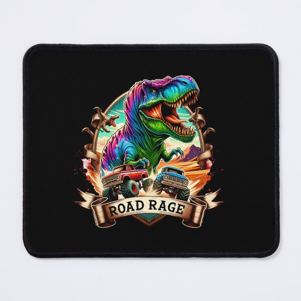 Item preview, "Dino Rampage – T-Rex Chasing Monster Trucks Art for Tees & Accessories" designed and sold by artedigital99.
