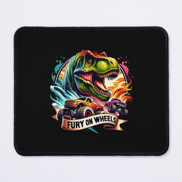 Item preview, Fury on Wheels – T-Rex Chasing Monster Trucks Design for Apparel & More designed and sold by artedigital99.