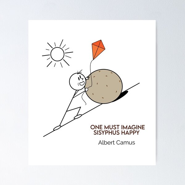 Item preview, One Must Imagine Sisyphus Happy Flying a Kite Philosophy Cartoons designed and sold by JoyfulSisyphus.
