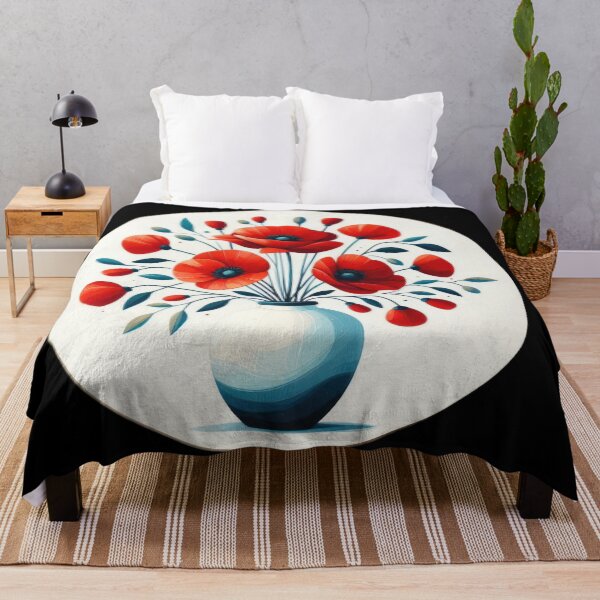 Item preview, Red poppies in a white vase retro floral flowers designed and sold by Expressions-Sel.