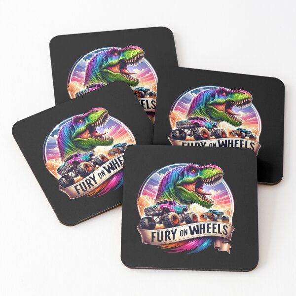 Item preview, Fury on Wheels – T-Rex Chasing Monster Trucks Design for Apparel & More designed and sold by artedigital99.