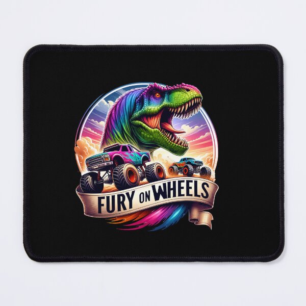 Item preview, Fury on Wheels – T-Rex Chasing Monster Trucks Design for Apparel & More designed and sold by artedigital99.