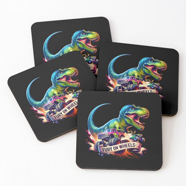 Item preview, Fury on Wheels – T-Rex Chasing Monster Trucks Design for Apparel & More designed and sold by artedigital99.