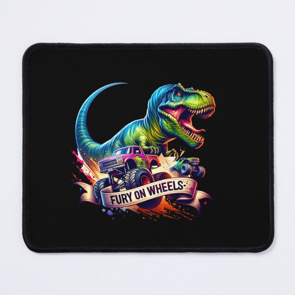 Item preview, Fury on Wheels – T-Rex Chasing Monster Trucks Design for Apparel & More designed and sold by artedigital99.