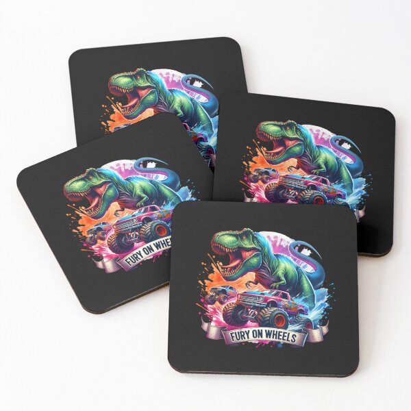 Item preview, Fury on Wheels – T-Rex Chasing Monster Trucks Artwork for Clothing & Accessories designed and sold by artedigital99.