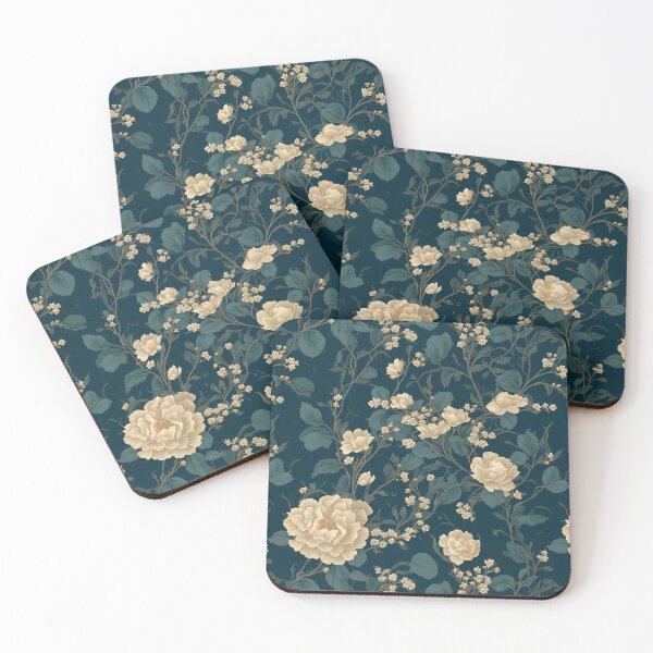 Item preview, Cream Flowers with Teal Floral Pattern designed and sold by FlowerMeFlorals.