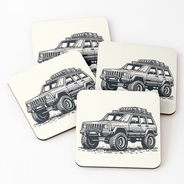 Item preview, Cherokee XJ 4x4 USA offroad Vintage old school vehicle  - black line art  designed and sold by Off-Road-Zone.