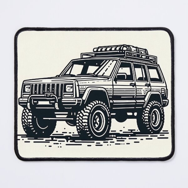 Item preview, Cherokee XJ 4x4 USA offroad Vintage old school vehicle  - black line art  designed and sold by Off-Road-Zone.