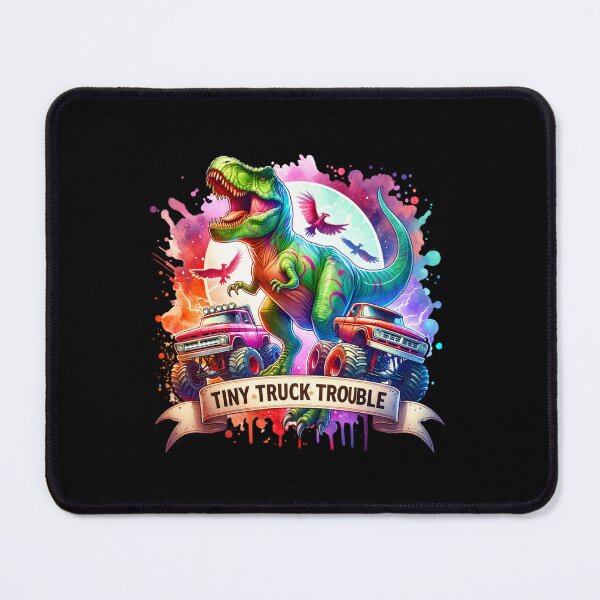 Item preview, "Tiny Truck Trouble – T-Rex Chasing Monster Trucks Design for Apparel & Accessories" designed and sold by artedigital99.