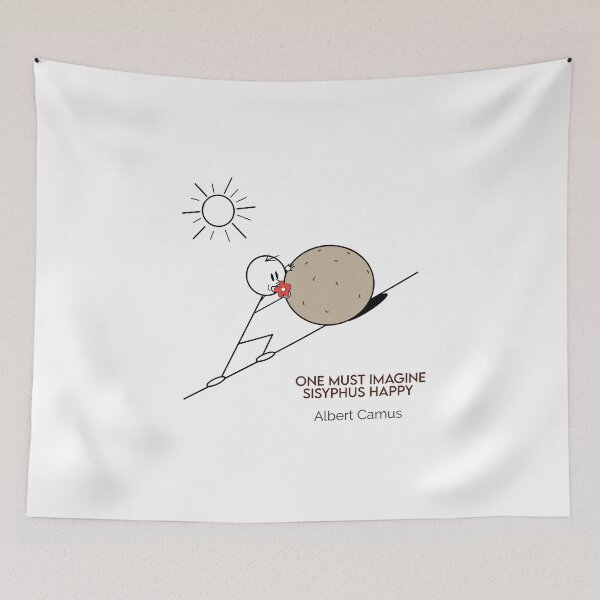 Item preview, One Must Imagine Sisyphus Happy Smelling Flowers Philosophy Cartoons designed and sold by JoyfulSisyphus.