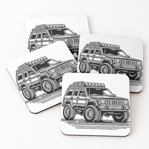 Item preview, Cherokee XJ 4x4 USA offroad Vintage old school vehicle  - black line art  designed and sold by Off-Road-Zone.