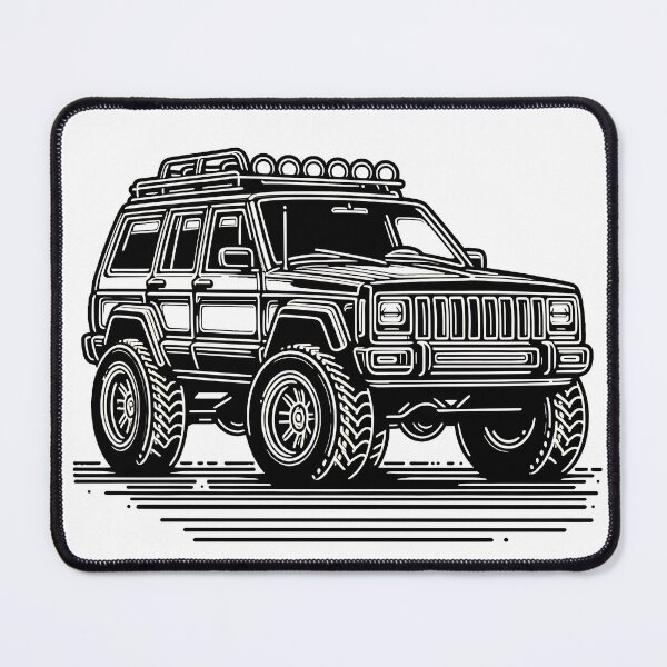 Item preview, Cherokee XJ 4x4 USA offroad Vintage old school vehicle  - black line art  designed and sold by Off-Road-Zone.