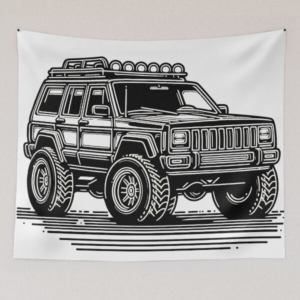 Item preview, Cherokee XJ 4x4 USA offroad Vintage old school vehicle  - black line art  designed and sold by Off-Road-Zone.