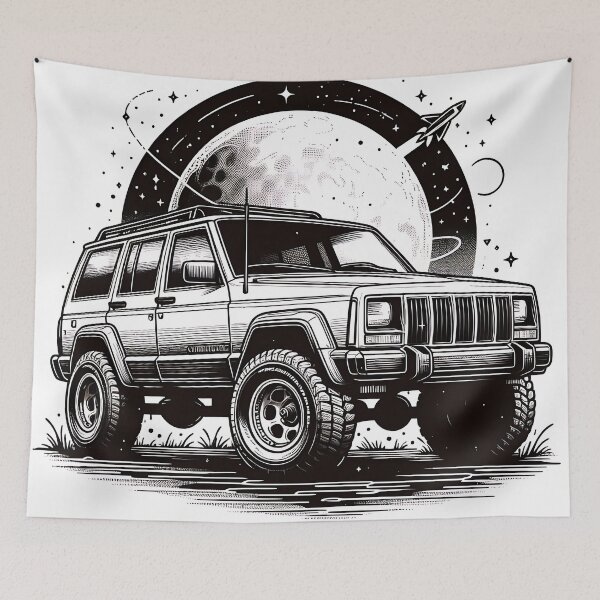 Item preview, Cherokee XJ 4x4 USA offroad Vintage old school vehicle  - black line art  designed and sold by Off-Road-Zone.