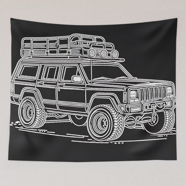 Item preview, Cherokee XJ 4x4 USA offroad Vintage old school vehicle  - black line art  designed and sold by Off-Road-Zone.