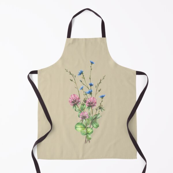 Artikelvorschau, Blumenstrauß aus wilden Blumen und Blättern in Aquarell. Blumenaufkleber mit rosa Klee und blauem Chicorée. entworfen und verkauft von BartolArt.