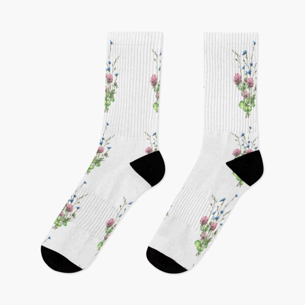 Item preview, Bouquet of watercolor wild flowers and leaves. Pink clover and blue chicory floral sticker. designed and sold by BartolArt.