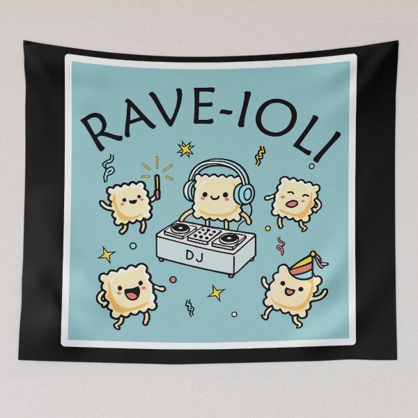 Item preview, Rave-ioli rave - Pasta Party (blue background) designed and sold by Groenendijk.