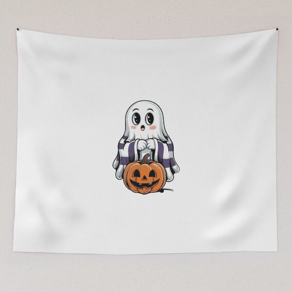 Item preview, halloween ghost kawaii style hanging a pumpkin designed and sold by masteryStore.