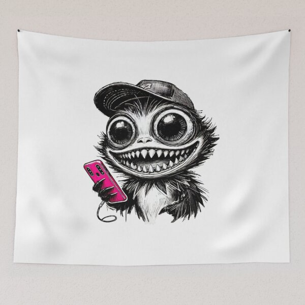 Item preview, Funny Messy Monster with Pink Phone and Cap designed and sold by Blink Art Studio.