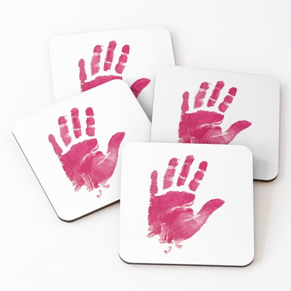 Item preview, A pink handprint on a white background designed and sold by urzga.