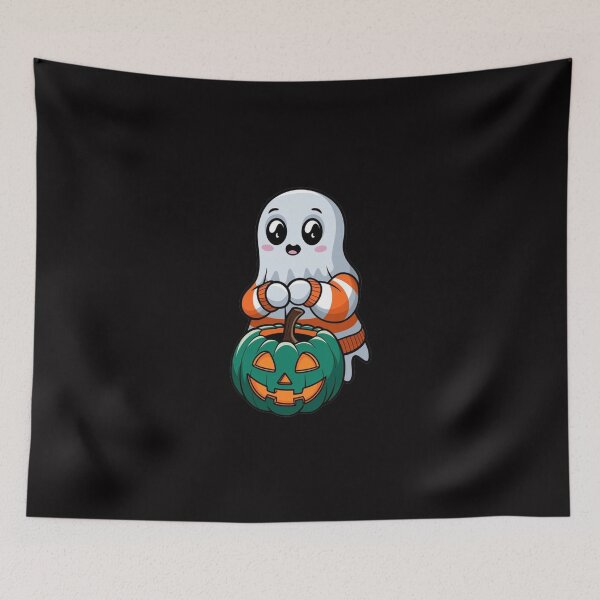 Item preview, halloween ghost kawaii style hanging a pumpkin designed and sold by masteryStore.