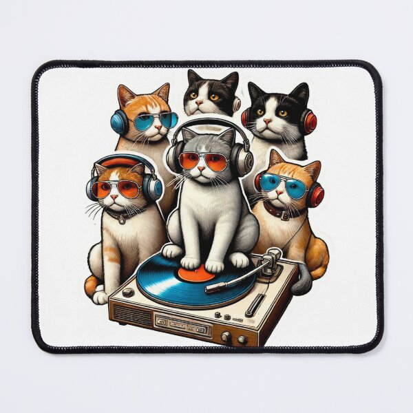 Item preview, Funny Cat Wearing Headphones Vintage Vinyl Record  designed and sold by JediKittenWars.