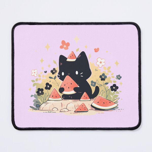 Item preview, Black kitty eating watermelon  designed and sold by WoollenLlama.