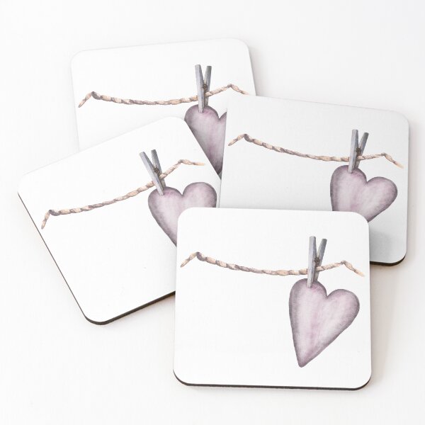 Item preview, Watercolor lilac Heart on a clothespin hanging on a string, rope. Valentines Day design, Love symbol. Illustration designed and sold by BartolArt.