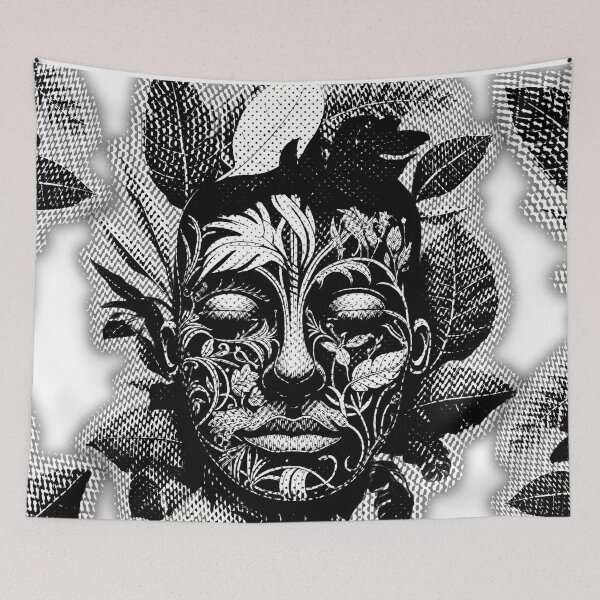 Item preview, Black and white graphics ornament tattoo head nature plants designed and sold by DotLineColor.